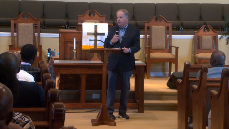 Doug Jones speaks at Phenix City church event