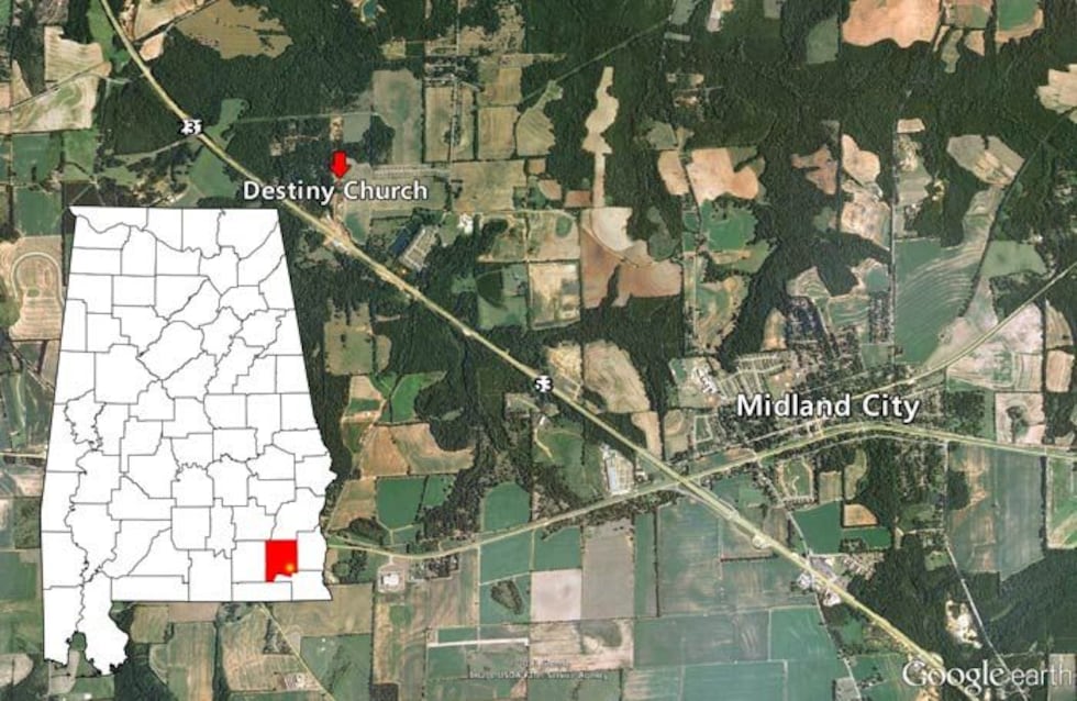 Approximate location of bus driver death and hostage situation in southeastern Alabama.