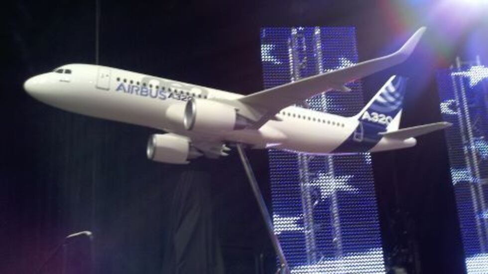 A scale model of the Airbus A320 that will be built in Mobile, Ala.
