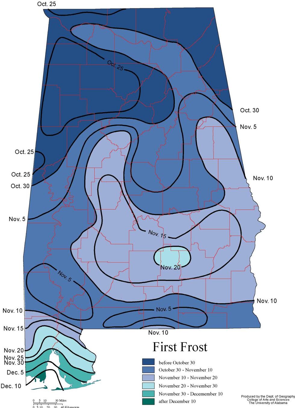 Normal First Frost Map When to expect the first frost and freeze of the fall