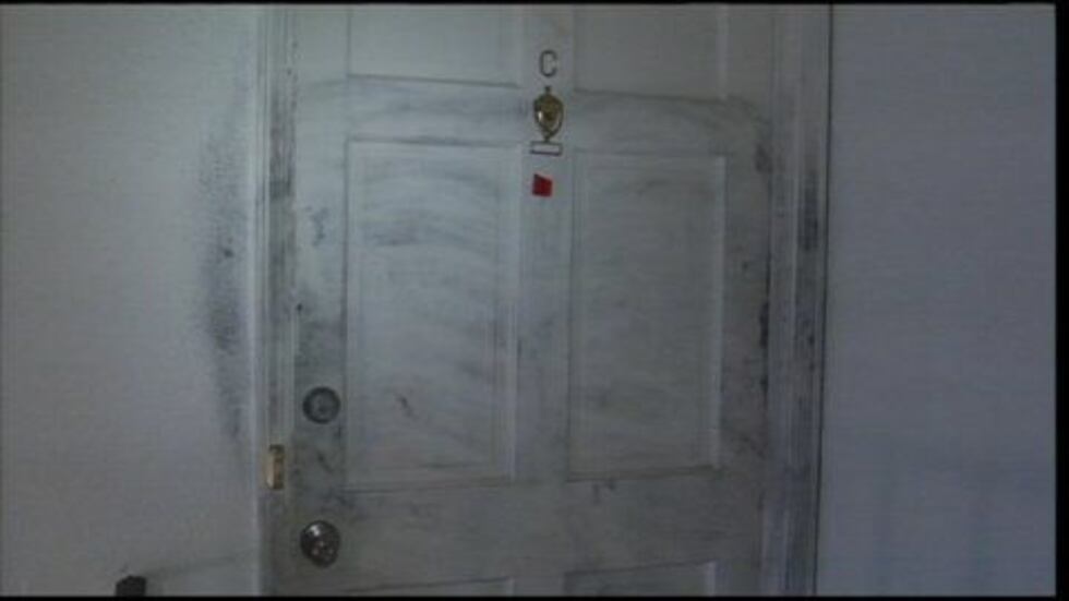 Fingerprint powder still on the victim's door.