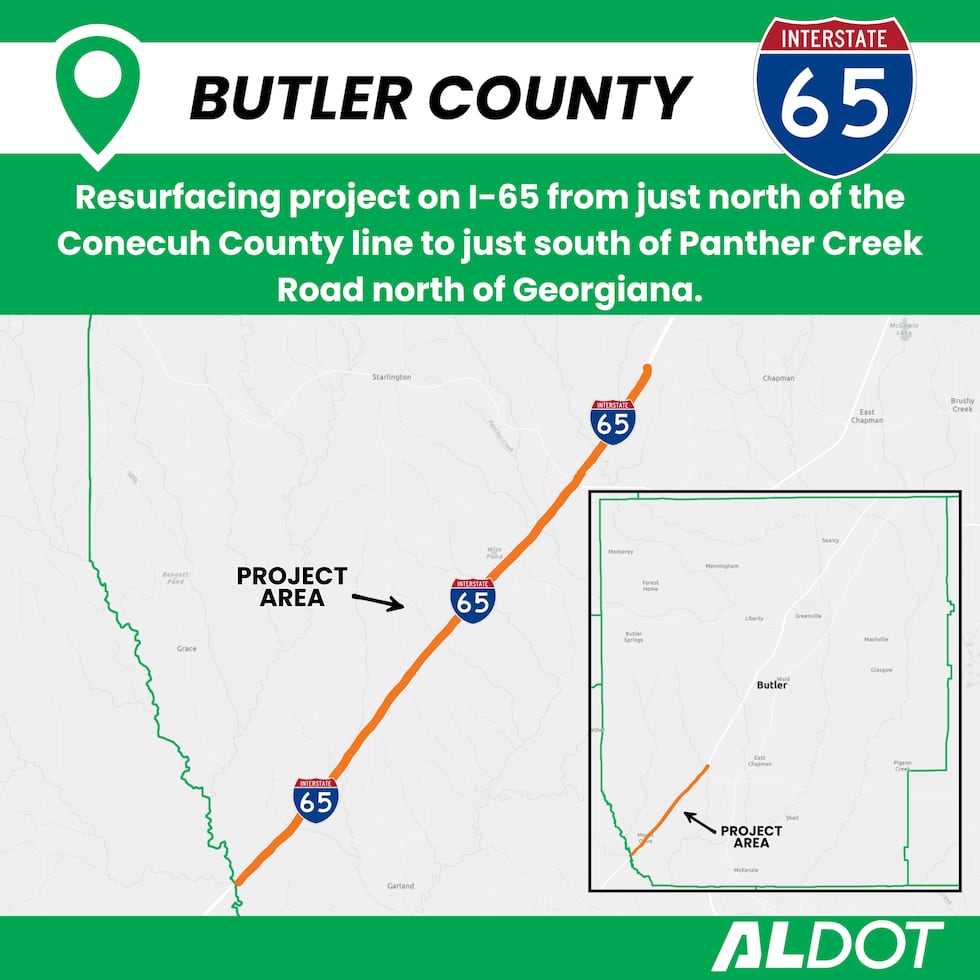 Aldot Sign ALDOT to begin pavement preservation project on I-65 in Butler County