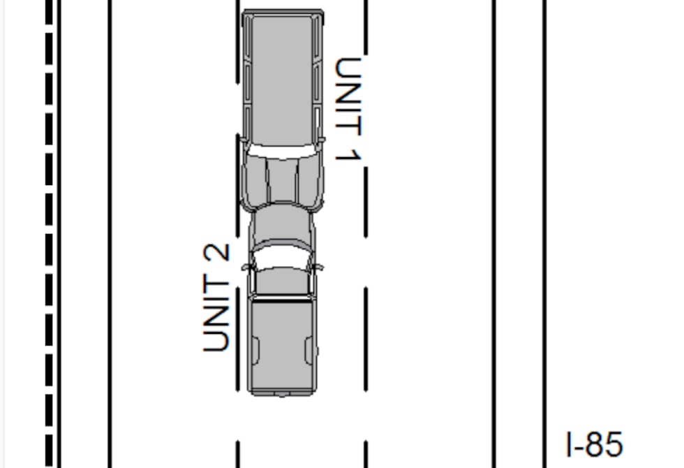 A diagram from the preliminary crash report involving a double-fatal crash on I-85 Saturday...