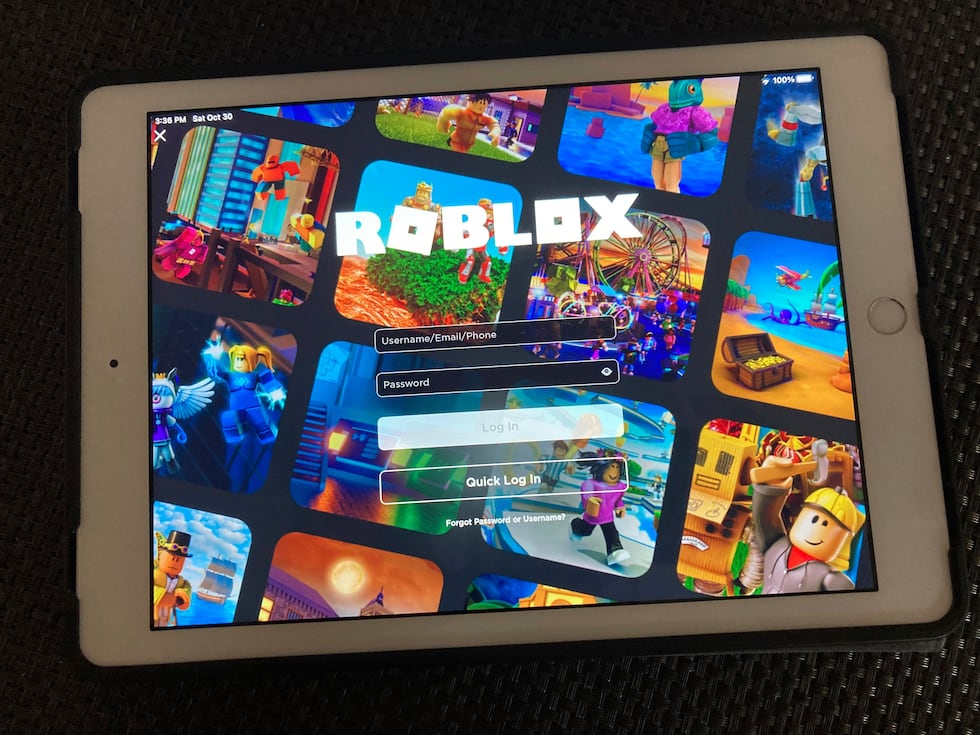 FILE - The gaming platform Roblox is displayed on a tablet, Oct. 30, 2021, in New York.