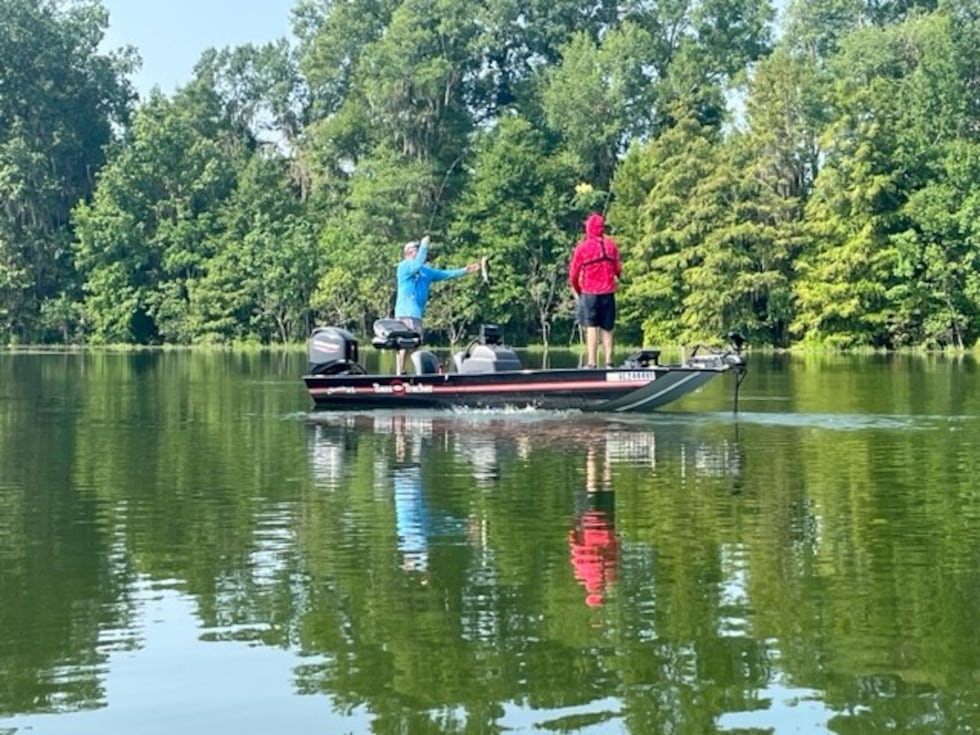 Non profit Fallen Outdoors hooked up 5 veterans with 5 fishing pros on a pond in Shorter,...