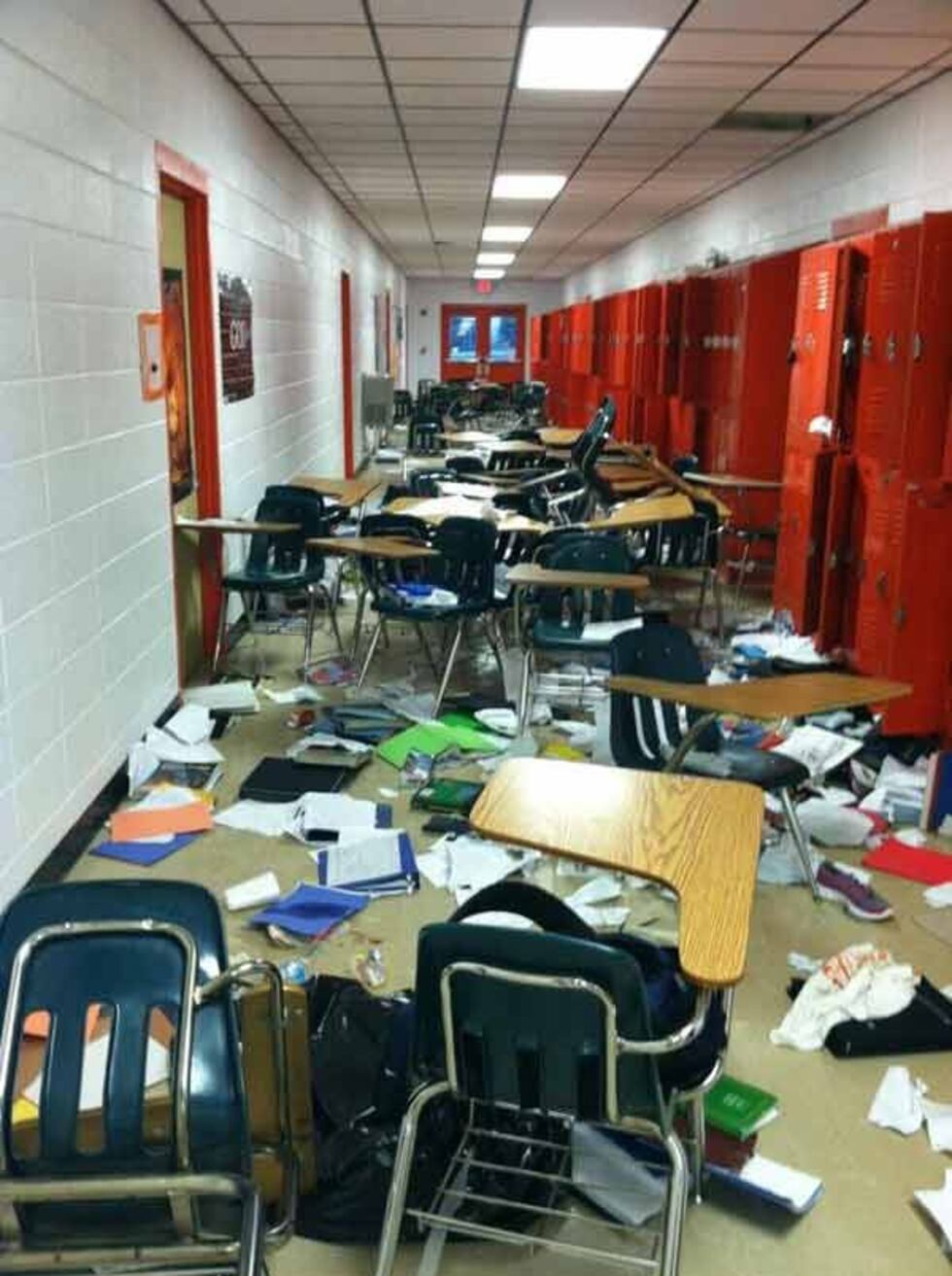 Desks and school materials thrown into a hallway (Source: Phenix City Police).