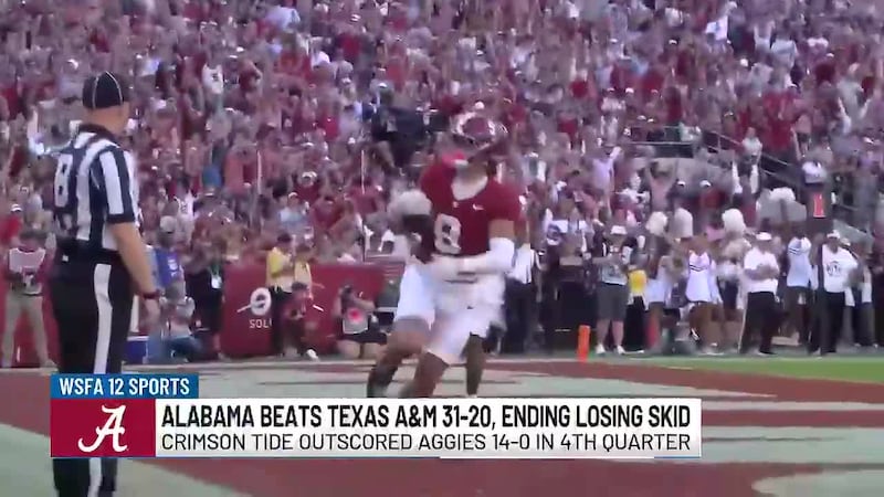 Alabama beats Texas A&M 31-20, ending losing skid